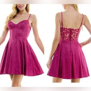 City Studio Pink Glitter & Floral Lace Dress